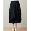 imageFlygo Womens Retro Elastic Waist Pleated Baggy Linen Midi Skirts with PocketsBlack