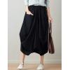 imageFlygo Womens Retro Elastic Waist Pleated Baggy Linen Midi Skirts with PocketsBlack