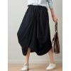 imageFlygo Womens Retro Elastic Waist Pleated Baggy Linen Midi Skirts with PocketsBlack