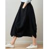 imageFlygo Womens Retro Elastic Waist Pleated Baggy Linen Midi Skirts with PocketsBlack