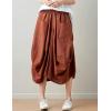imageFlygo Womens Retro Elastic Waist Pleated Baggy Linen Midi Skirts with PocketsCaramel