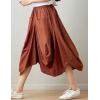 imageFlygo Womens Retro Elastic Waist Pleated Baggy Linen Midi Skirts with PocketsCaramel