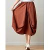 imageFlygo Womens Retro Elastic Waist Pleated Baggy Linen Midi Skirts with PocketsCaramel