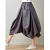 imageFlygo Womens Retro Elastic Waist Pleated Baggy Linen Midi Skirts with PocketsDark Grey