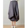 imageFlygo Womens Retro Elastic Waist Pleated Baggy Linen Midi Skirts with PocketsDark Grey