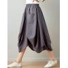 imageFlygo Womens Retro Elastic Waist Pleated Baggy Linen Midi Skirts with PocketsDark Grey