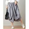 imageFlygo Womens Retro Elastic Waist Pleated Baggy Linen Midi Skirts with PocketsLight Grey