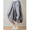 imageFlygo Womens Retro Elastic Waist Pleated Baggy Linen Midi Skirts with PocketsLight Grey