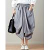 imageFlygo Womens Retro Elastic Waist Pleated Baggy Linen Midi Skirts with PocketsLight Grey