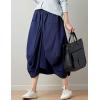 imageFlygo Womens Retro Elastic Waist Pleated Baggy Linen Midi Skirts with PocketsNavy