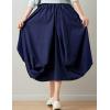 imageFlygo Womens Retro Elastic Waist Pleated Baggy Linen Midi Skirts with PocketsNavy