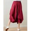 imageFlygo Womens Retro Elastic Waist Pleated Baggy Linen Midi Skirts with PocketsRed
