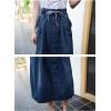 imageFlygo Womens Vintage Elastic Waisted A Line Midi Denim SkirtBlue