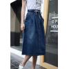 imageFlygo Womens Vintage Elastic Waisted A Line Midi Denim SkirtBlue