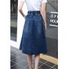 imageFlygo Womens Vintage Elastic Waisted A Line Midi Denim SkirtBlue