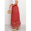 imageFlygo Womens Vintage Floral Print High Elastic Waist Pleated Maxi Long Boho SkirtRed