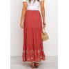 imageFlygo Womens Vintage Floral Print High Elastic Waist Pleated Maxi Long Boho SkirtRed