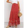 imageFlygo Womens Vintage Floral Print High Elastic Waist Pleated Maxi Long Boho SkirtRed