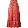 imageFlygo Womens Vintage Floral Print High Elastic Waist Pleated Maxi Long Boho SkirtRed