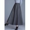 imageFlygo Womens Winter Warm High Elastic Waist Wool Plaid ALine Pleated Flared Long SkirtDark Grey