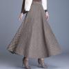 imageFlygo Womens Winter Warm High Elastic Waist Wool Plaid ALine Pleated Flared Long SkirtKhaki