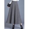 imageFlygo Womens Winter Warm High Elastic Waist Wool Plaid ALine Pleated Flared Long SkirtLight Grey