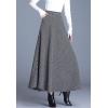 imageFlygo Womens Winter Warm High Elastic Waist Wool Plaid ALine Pleated Flared Long SkirtLight Grey