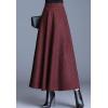 imageFlygo Womens Winter Warm High Elastic Waist Wool Plaid ALine Pleated Flared Long SkirtWine Red