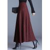 imageFlygo Womens Winter Warm High Elastic Waist Wool Plaid ALine Pleated Flared Long SkirtWine Red