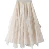 imageFlygo Womens A Line Ruffle Tulle Midi Skirt Embroidered Pearls Beading Fairy High Waisted Long Mesh Tutu SkirtsApricot