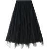 imageFlygo Womens A Line Ruffle Tulle Midi Skirt Embroidered Pearls Beading Fairy High Waisted Long Mesh Tutu SkirtsBlack