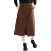 imageFlygo Womens Back Elastic Split A Line Loose Mid Long Corduroy SkirtKhaki