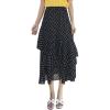 imageFlygo Womens Casual High Waist Polka Dot Ruffles Layers Midi SkirtBlack
