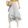 imageFlygo Womens Casual High Waist Polka Dot Ruffles Layers Midi SkirtWhite