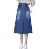 imageFlygo Womens Casual High Waisted Button Down ALine Midi Long Denim SkirtBlue