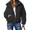 imageFlygo Womens Cropped Puffer Jacket Zip Up Stand Collar Lightweight Quilted Padded Down Winter Warm Jackets Coats with PocketsBlack