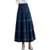 imageFlygo Womens Elastic High Waist ALine Pleated Flared Long Swing Maxi Skirt One Size Blue