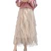 imageFlygo Womens Elastic Waist Ballet Layered Princess Mesh Tulle Long SkirtApricot