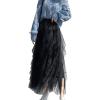 imageFlygo Womens Elastic Waist Ballet Layered Princess Mesh Tulle Long SkirtBlack