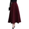 imageFlygo Womens Fall Winter ALine Flare Swing Pleated Long Maxi Wool Skater SkirtWine Red