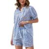 imageFlygo Womens Floral Pajamas Sets 2 Piece Lounge Set Button Down Tops and Soft Shorts Sleepwear with PocketsBlue