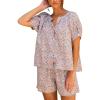 imageFlygo Womens Floral Pajamas Sets 2 Piece Lounge Set Button Down Tops and Soft Shorts Sleepwear with PocketsRed