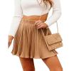 imageFlygo Womens High Elastic Waist Pleated Skirt Mini Swing ALine SkirtsKhaki
