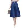 imageFlygo Womens High Waist Button Front ALine Flare Midi Long Denim SkirtDark Blue