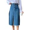 imageFlygo Womens High Waisted Tassel Hem Split Midi Long Denim Skirt WPocketsBlue