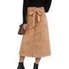 imageFlygo Womens Paperbag High Waist Button Front Long Corduroy Skirt with BeltKhaki