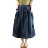 imageFlygo Womens Retro Elastic Waist ALine Mid Long Denim Skirt with PocketsDark Blue