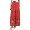 imageFlygo Womens Vintage Floral Print High Elastic Waist Pleated Maxi Long Boho SkirtRed
