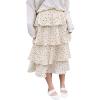 imageFlygo Womens Vintage High Elastic Waist Polka Dot Printed Midi SkirtKhaki