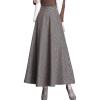 imageFlygo Womens Winter Warm High Elastic Waist Wool Plaid ALine Pleated Flared Long SkirtKhaki